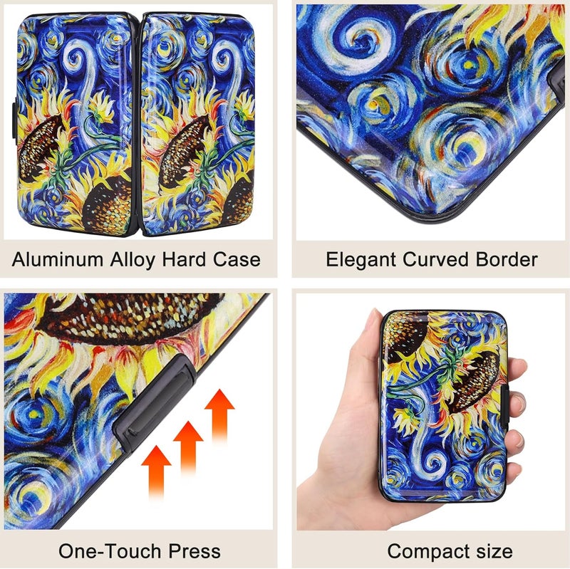 ELFISH Mini RFID Aluminum Wallet Credit Cards Holder Business Card Case Metal ID Case for Men Women (Sun flower) - Image 3
